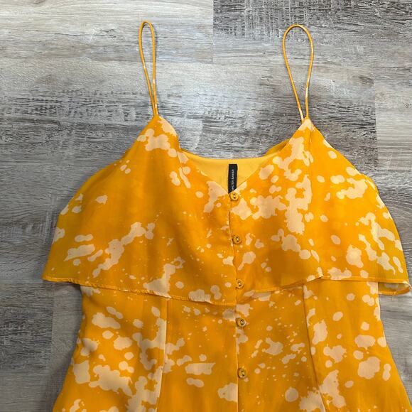 W118 by Walter Baker Yellow Midi Dress Layered Sheer Flutter M - Picture 2 of 7